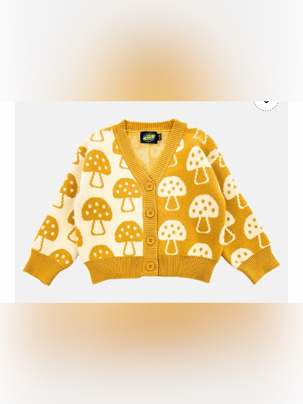 Kids Mustard & Cream Mushroom Knit Cardigan - Milk Teeth